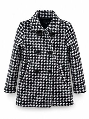Girls Houndstooth Pea Coat Black White Double Breasted Winter Jacket Size 4T